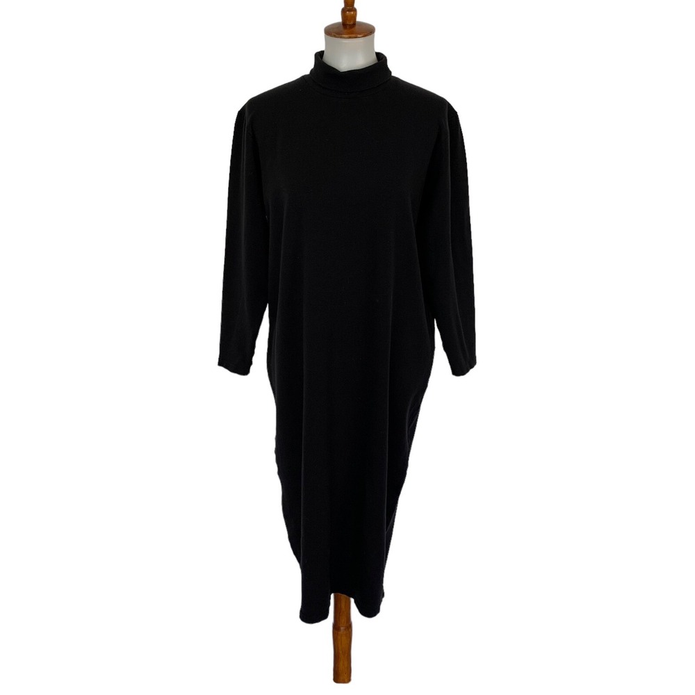 CW Clifford & Wills Black Long Sleeve Mock Neck Knit Midi Sweater Dress Medium